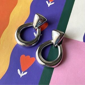 Vintage Monet silvertone doorknocker pierced earrings sleek career day to night